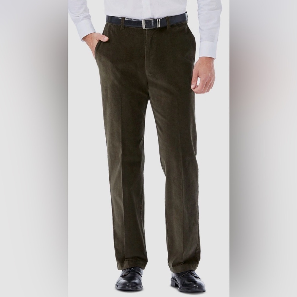 Men's haggar Olive Green Pants 38Wx32L classic fit premium stretch corduroy